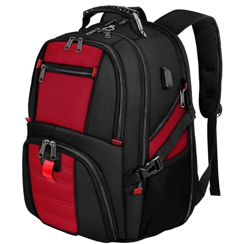 Red And Black Travel Backpack: Stylish, Durable, and USB-Enabled for Travelers